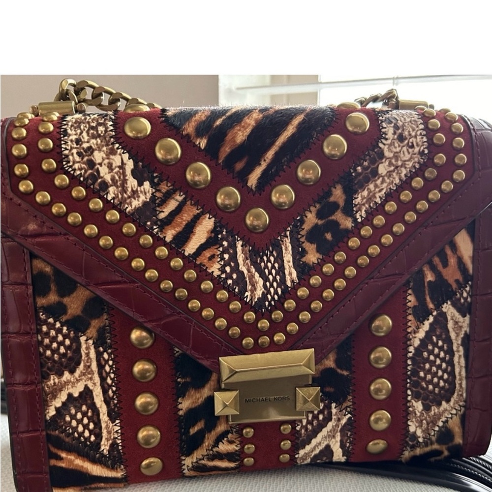 Michael Kors Collection Animal Print Crossbody with Red and Gold Accents